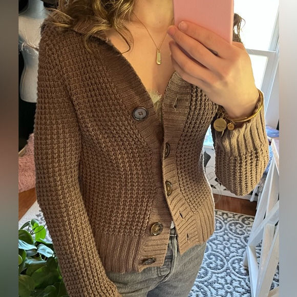 brown y2k knit hooded cardi ✨ - Picture 2 of 4